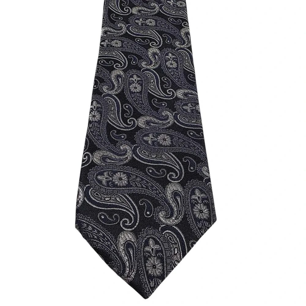 CANALI Paisley Silk Tie Black Silver Made‎ in Italy Men's Formal Luxury Power